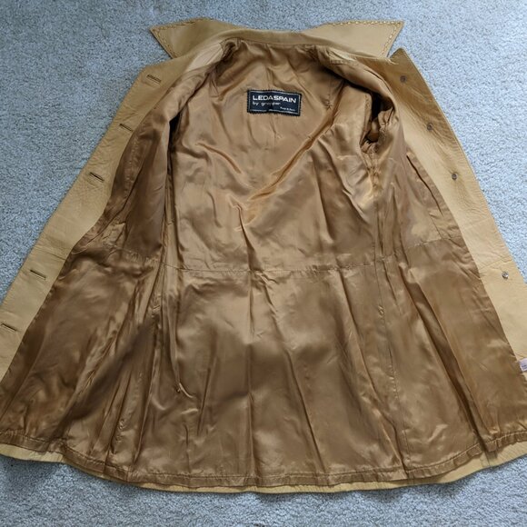 Leda Spain by Gropper Vintage 70s Soft Leather Belted Trench Coat / Jacket - S/M - Picture 10 of 12